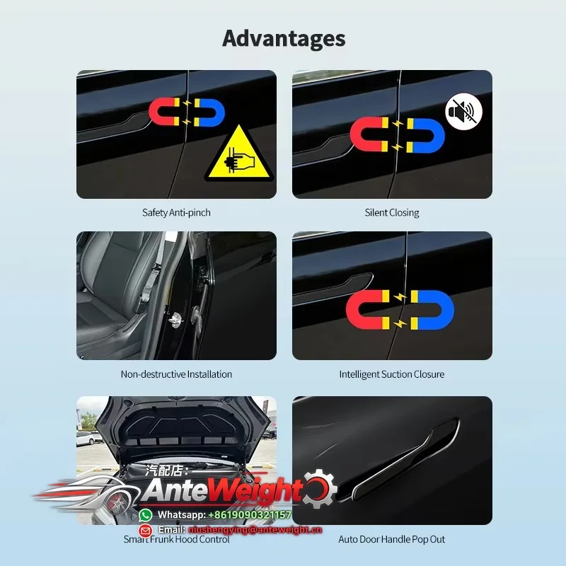 Automatic Electric Suction Door Silent Anti Pinch Soft Close Door System Fit for Te---sla 2019+ Model3/Model Y