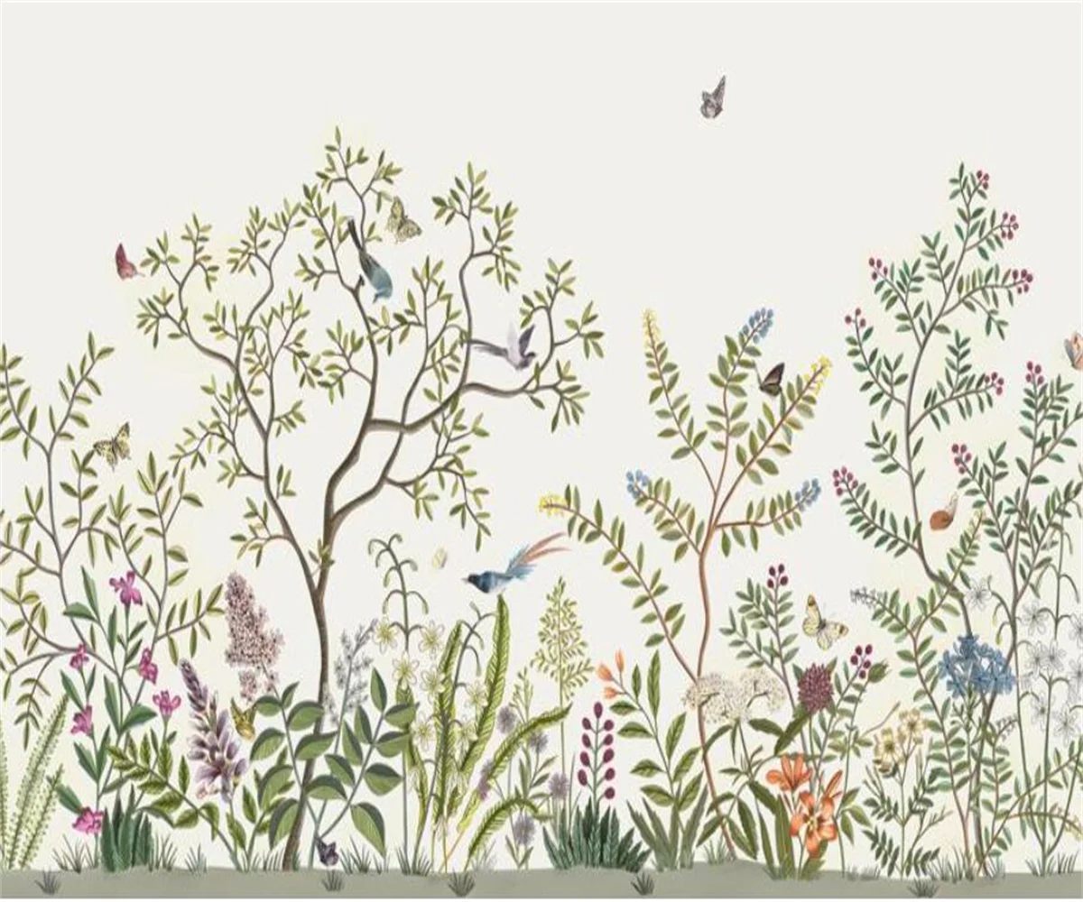 Customized Size Wallpaper Retro Tropical Rainforest Plants Leaves Flowers and Birds Murals Home Decoration Branches murals