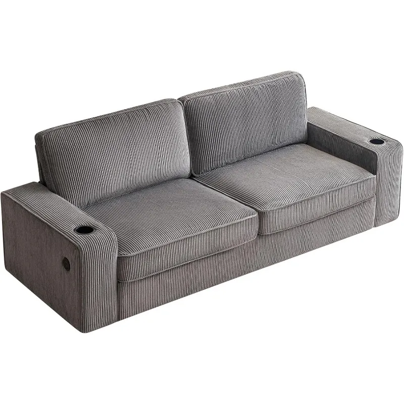 Modern Sofa, 89in Couch- Comfy Sofa with Cup Holders & USB Charging Ports, Deep Seat Sofa Couch for Living Room