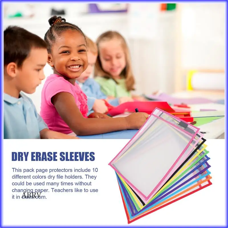 

Highly Recommended-Dry Erase Pockets Sleeves, (10 Pack) A4 Paper Job Ticket Holders, Reusable Dry Erase Sheets For Classroom Wor