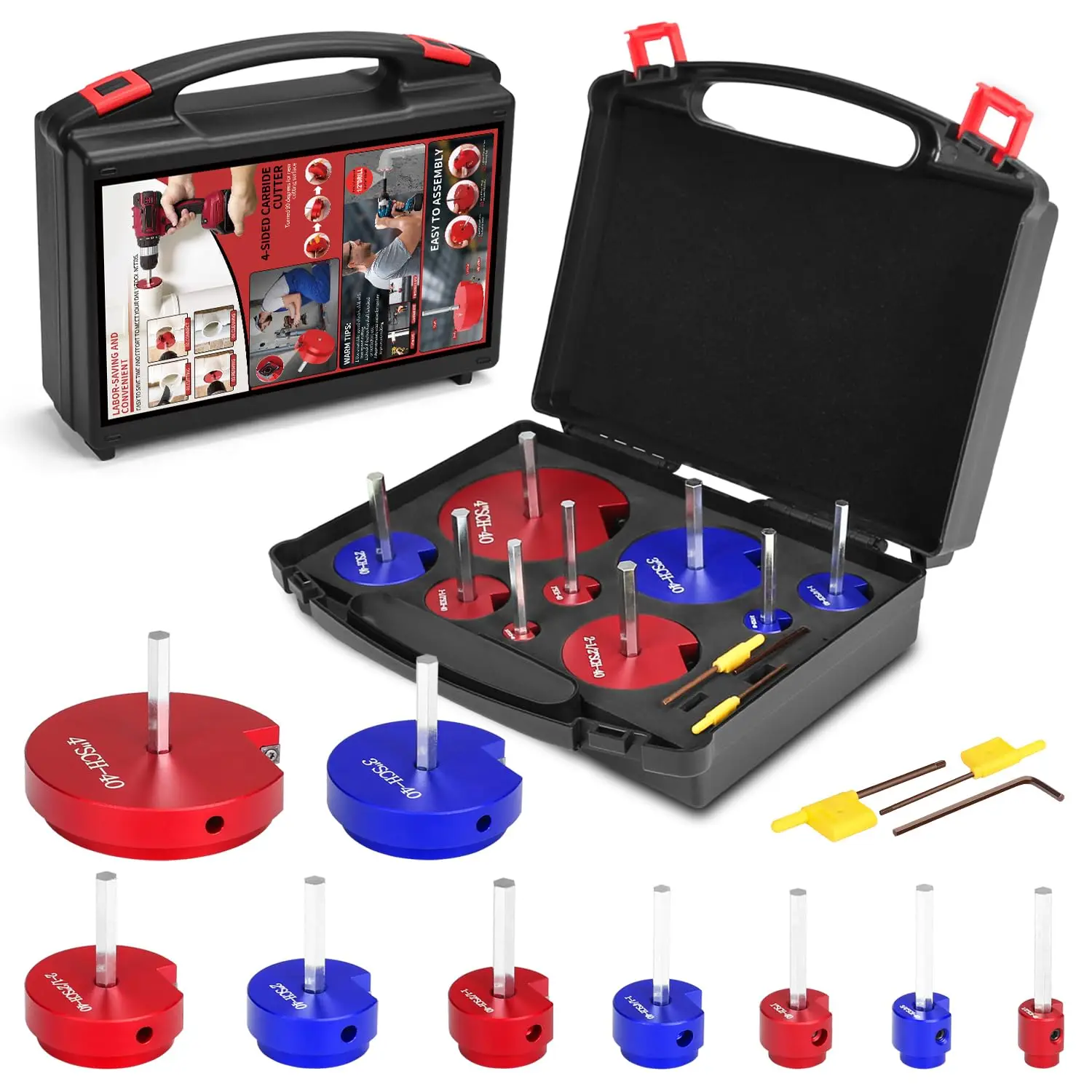

9-Piece PVC Pipe Reamer Kit for 1/2" to 4" Pipes, Fits Standard Drills and PVC/CPVC/PP/PE/ABS Materials