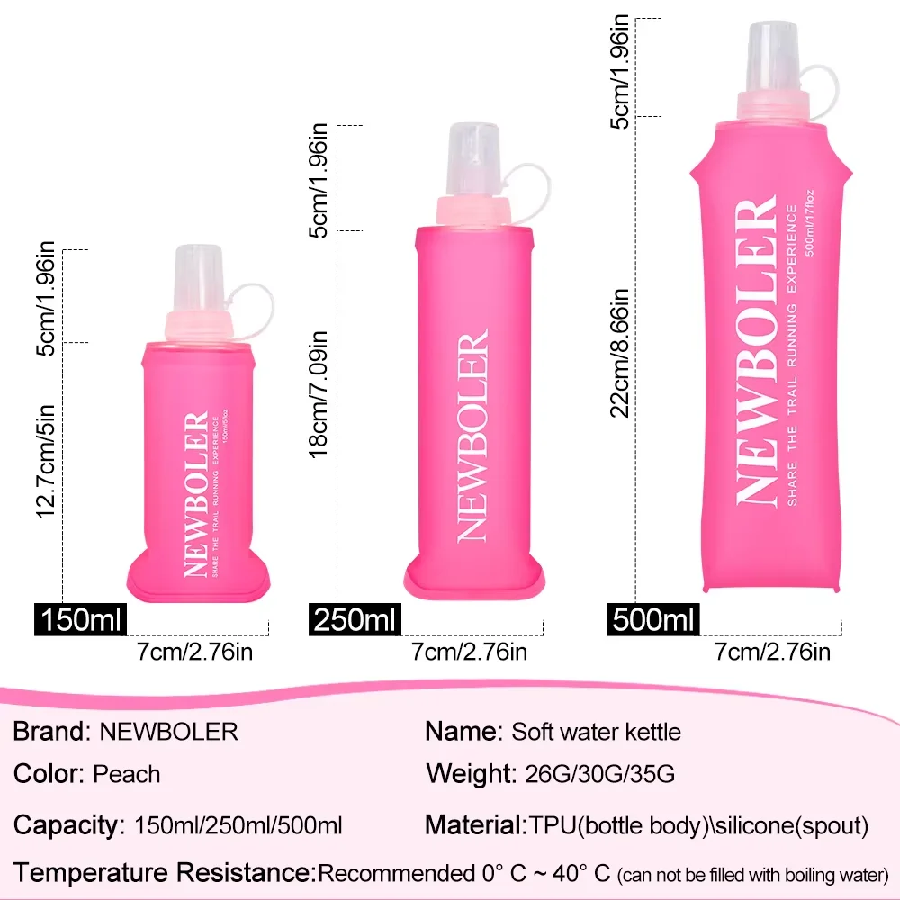 NEWBOLER 150/250/300/500ml Water Bottle TPU Folding Soft Flask Outdoor Sport Running Camping Hiking Travel Portable Water Bottle
