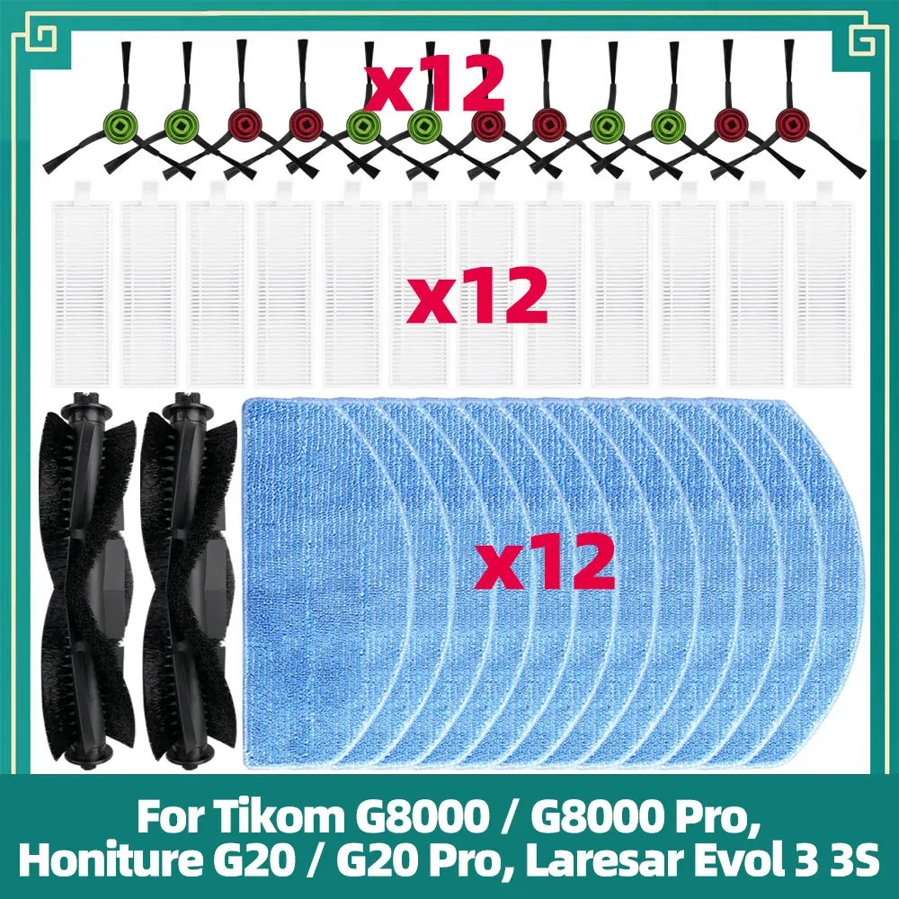 Compatible con Tikom G8000 / G8000 Pro, Honiture G20 / G20 Pro, Laresar Evol 3 3S Repuestos Cepillo principal y lateral Filtro Paño de limpieza