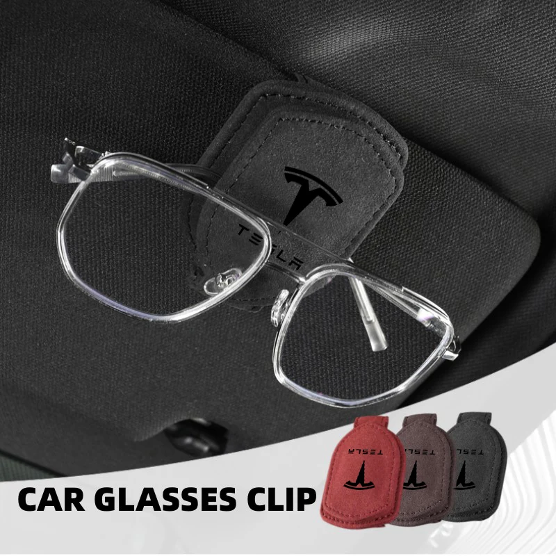 Suede Car Sun Visor Glasses Clip Universal Interior Accessories For Tesla Model Y 3 S X Roadster Bonina