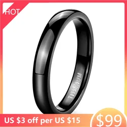 Kolmnsta 2/4/6/8Mm Eenvoudige Zwarte Ring Man Vrouwen Titanium Wedding Band Engagement Ringen Gepolijst cocktail Ring Anel Feminino Size