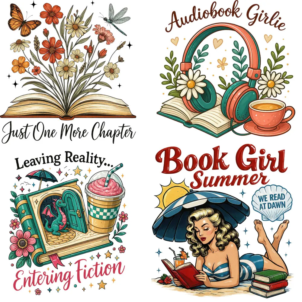 

Цветочная книга, железные нашивки, летняя книга, нашивки для девочек, нашивки для футболок, термопереносные наклейки DTF для одежды, капюшон, мода «сделай сам»