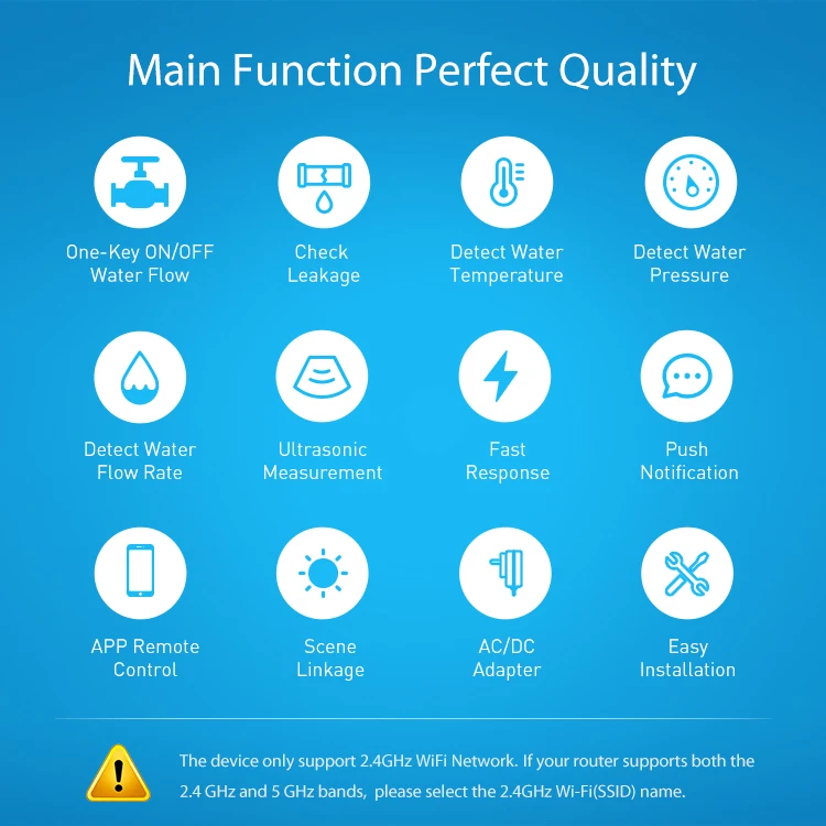 Smart Wifi Erkennt die Wasserdurchflussrate, Druck, Temperatur, Leckage, Verbrauch, Messen Sie das Multifunktionsventil