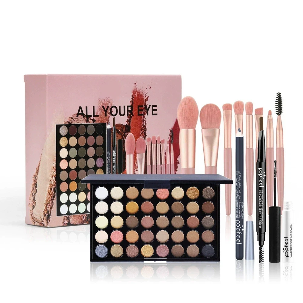 Palette di cosmetici in polvere opaca e impermeabile con glitter, matita per sopracciglia, eyeliner, mascara, pennelli per il trucco, cosmetici per gli occhi_voghion.com