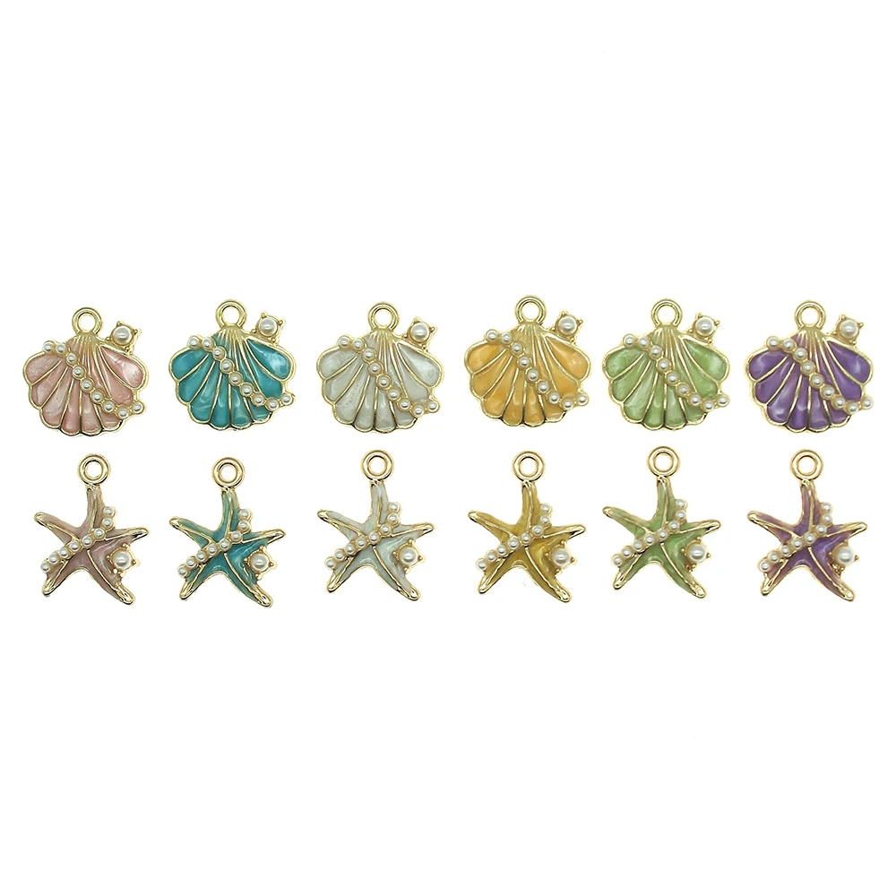 

10pcst/lot Ocean Series Seashell Starfish Metal Enamel Alloy Charms for Necklaces Earrings DIY Jewelry Making Pendants Craft