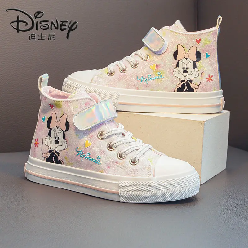 Disney Minnie scarpe di tela Casual scarpe alte per bambini dei cartoni animati fondo morbido scarpe bianche di tela per tutti i fiammiferi taglia