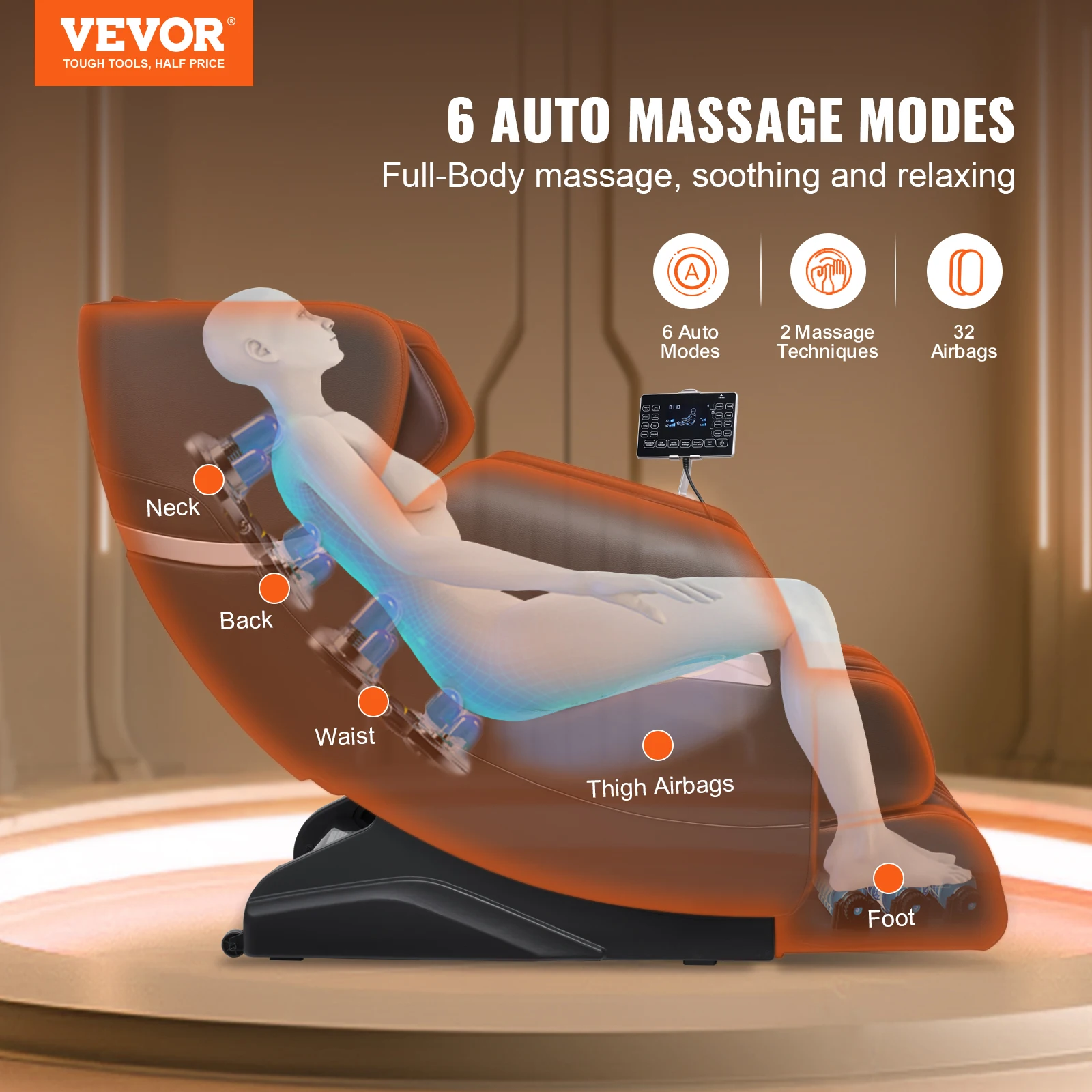 VEVOR Massage Chair - Full Body Zero Gravity Chair with Multiple Automatic Modes, 3D Shiatsu, Heating, Bluetooth Speaker, Airbag