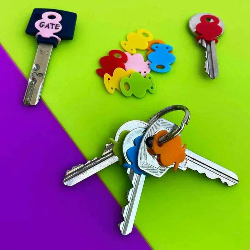 12pc/set Multicolor Key Top Covers Head Caps Tags, ID Markers Mixed Toppers Color Identification Ring Silicone Key Case