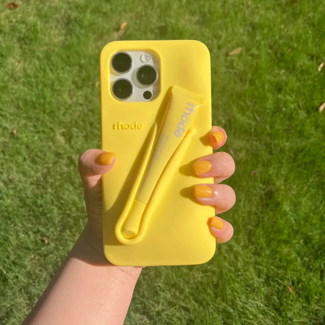 حافظة صيفية لهاتف آيفون 17 16 15 14 13 12 11 Pro Max Plus 16E حامل ملمع شفاه هوائي من السيليكون غير اللامع مع غطاء صندوق