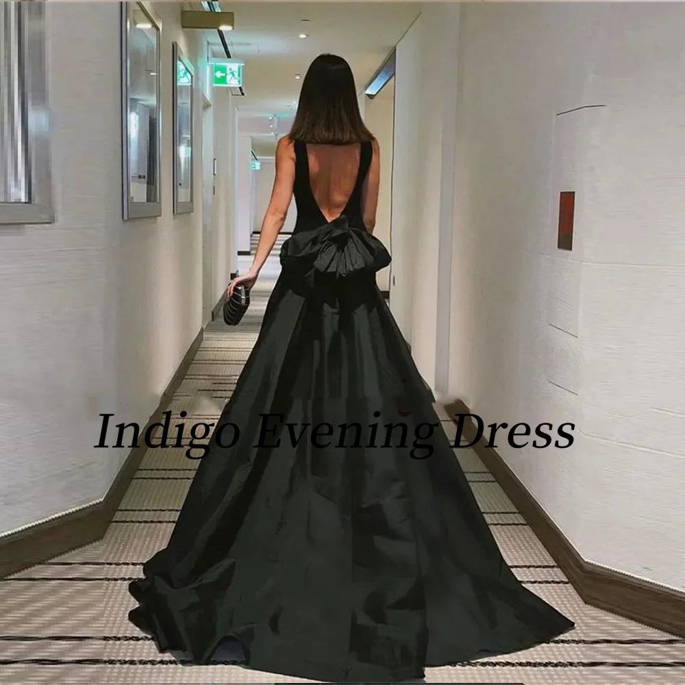 Indigo O Neck Black Backless Bow Prom Dress Sleeveless Detachable Long Train Evening Party Dresses Vestidos Prom Gown Customized