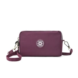 New travel shoulder cell phone bag denim crossbody bag three layers zipper cell phone bag coin purse