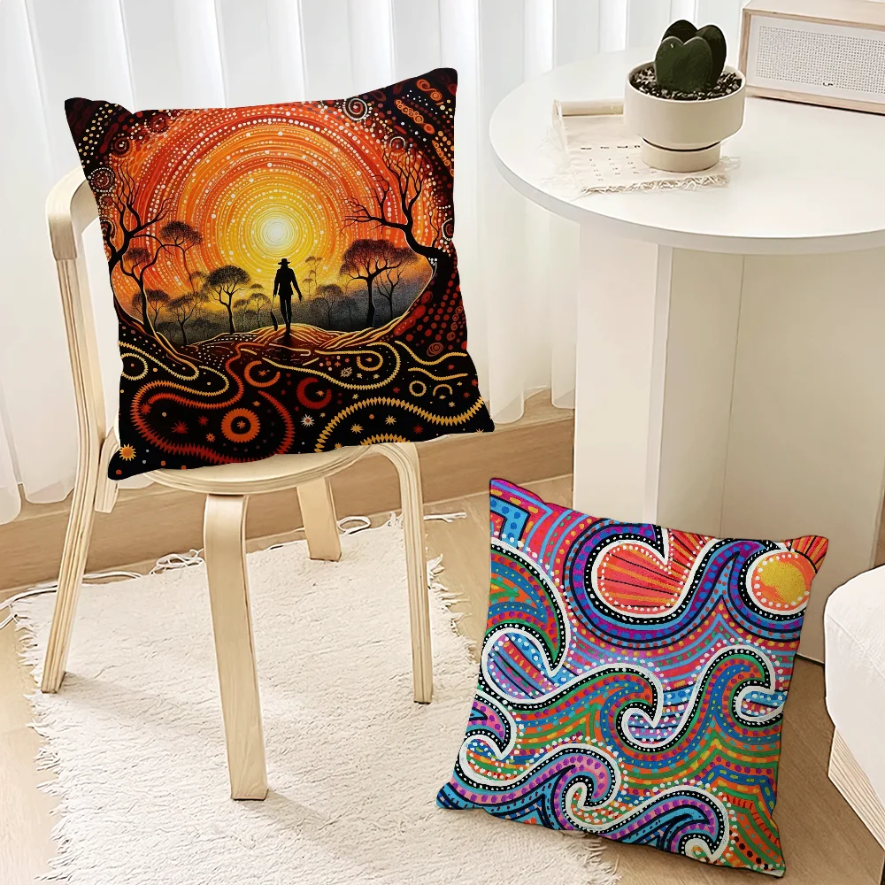 Aboriginal Art Pillow Case Living Room Accent Couch Back Support Square Lounge Restful Nap Companion ﻿