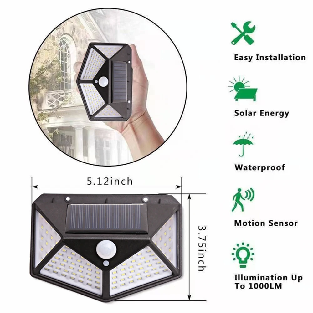 Outdoor automatic induction wall lamp Solar 100 LED light