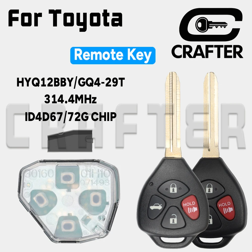 

Автомобильный ключ-пульт Key Crafters HYQ12BBY 314.4MHz с чипом 4D67/G для Toyota Camry, Corolla, Avalon, Matrix, Yaris, Hilux GQ4-29T