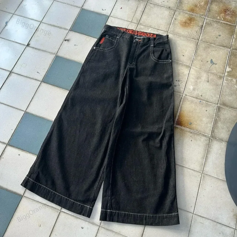 Pantalones vaqueros holgados Harajuku para hombre, ropa de calle Retro desgastada, negra, Hip Hop, rectos, de pierna ancha, gran oferta, 2024