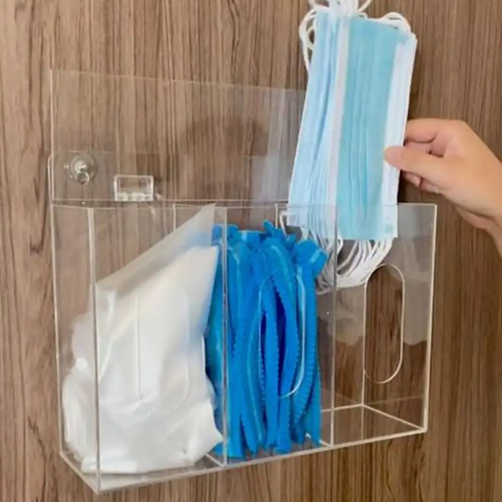 

1/2/3 Grids Acrylic Glove Holder Wall Mounted Dustproof Gloves Dispenser Box with Lid Transparent Mask Storage Box Bathroom