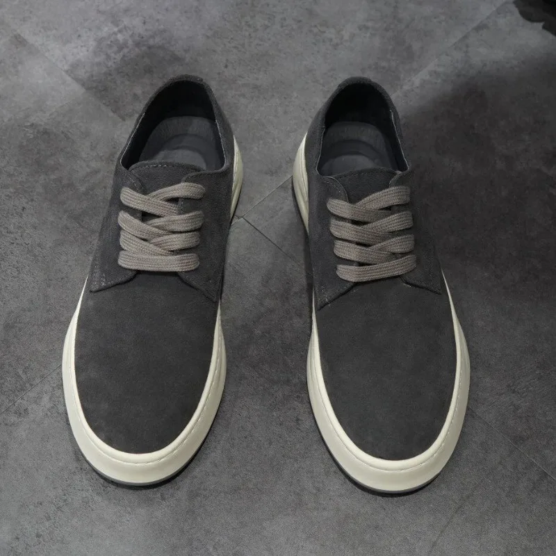 Designer Spring New Thick Soled Board Shoes Men's Cow Suede Cowhide Japanese Trendy Breathable Low Top Sport Shoes Male Flats