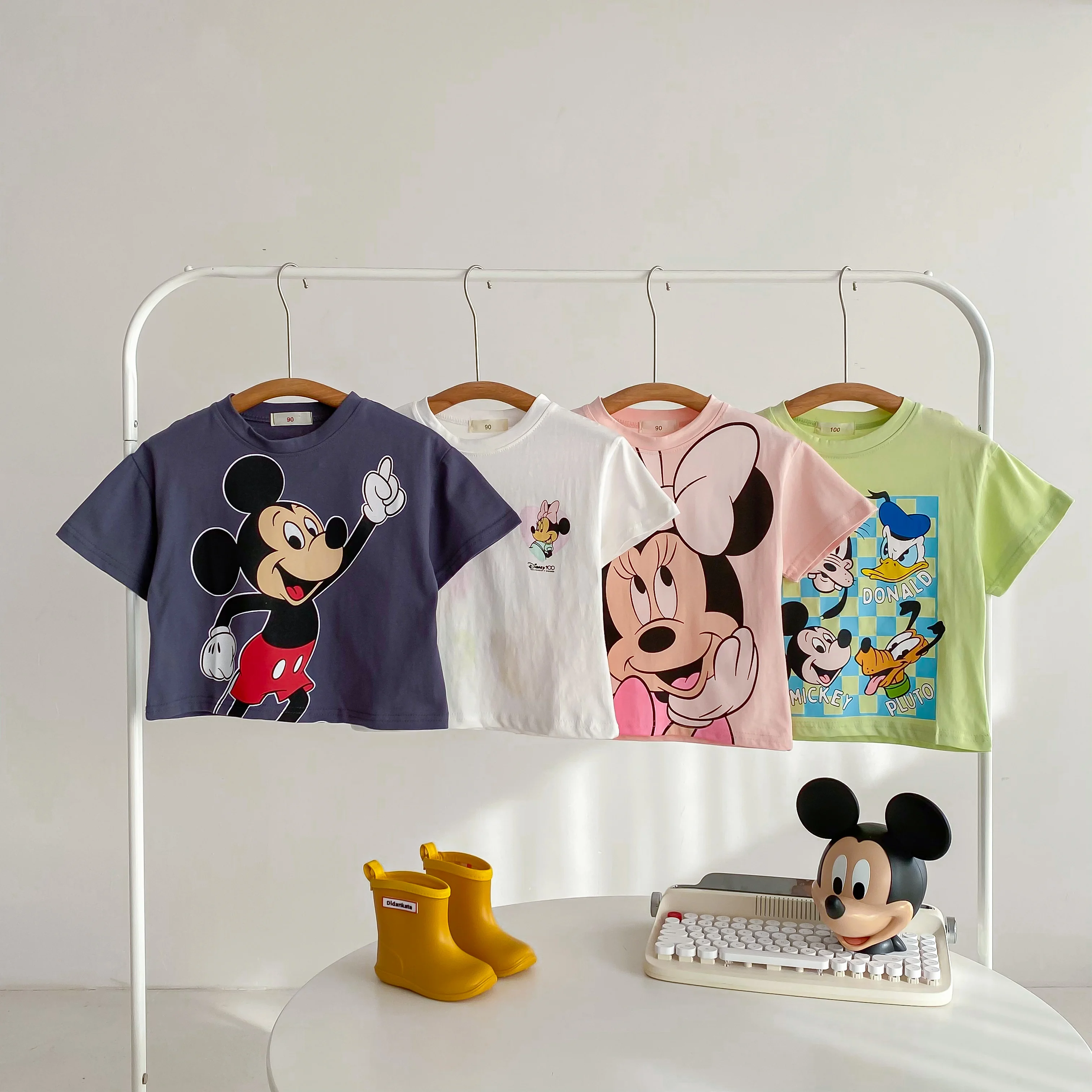 Cartoon Mickey T-shirt Summer Clothing Children's Wear Tops Tees Short Sleeve Boys T Shirts Girls Crewneck Tshirt Disney 1-6 Age