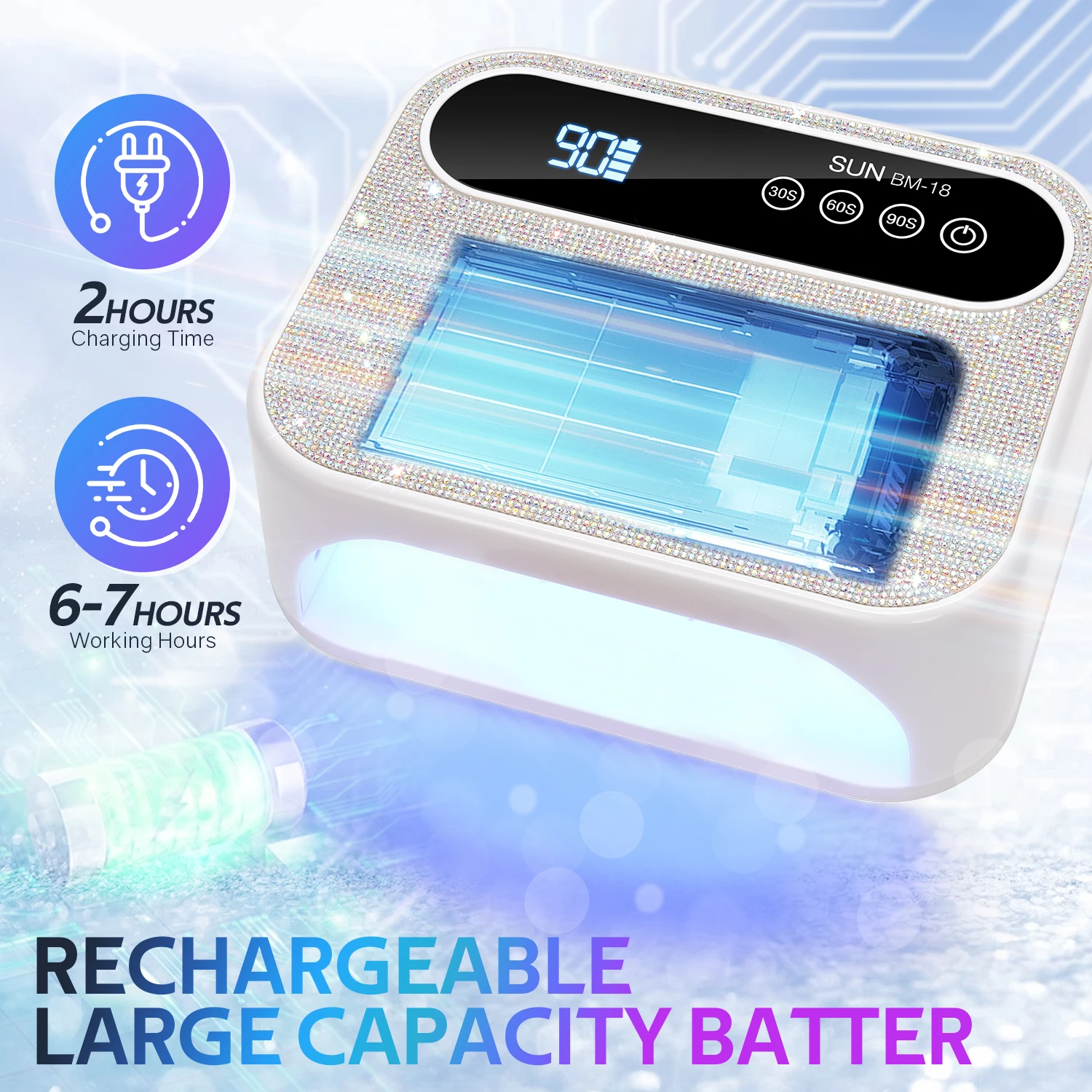 42LEDS โคมไฟเล็บแบบชาร์จไฟได้ Professional UV LED โคมไฟเพชร 168W เจลโคมไฟสําหรับเล็บเล็บเครื่องมือ