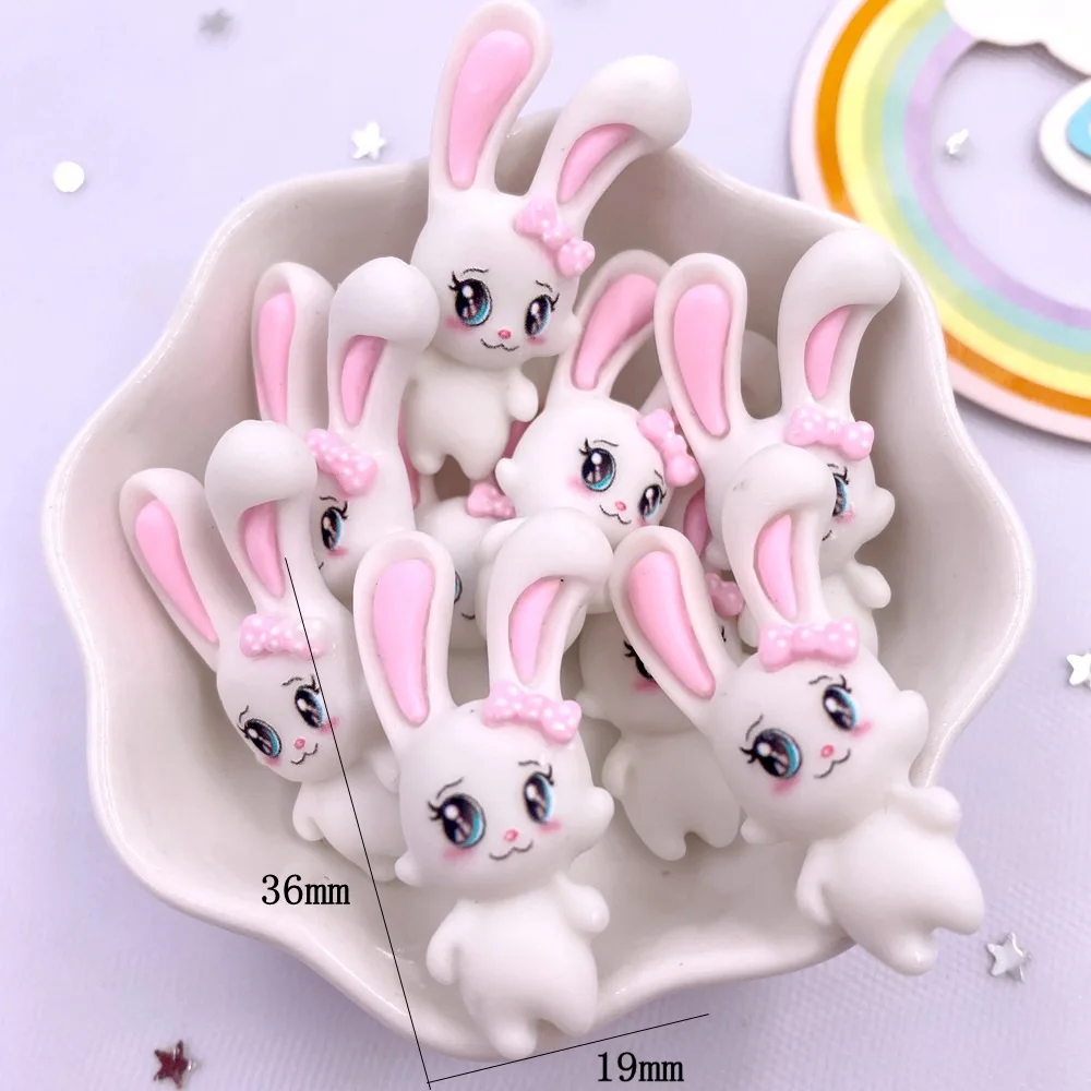 10Pcs Resin Colorful Kawaii Long Ears Rabbit Flatback Cabochon Stone Figurine Christma Decor Accessorie DIY Bow Scrapbook Crafts