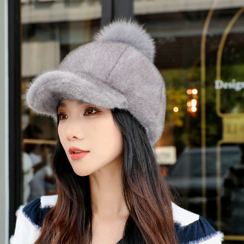 Y2K Fashion Mink Fur Hat Women\'s Winter Thick Warm Faux Mink Fur Cap Knight Hat Fur Duckbill Hat Baseball Cap Trendy Caps Womens