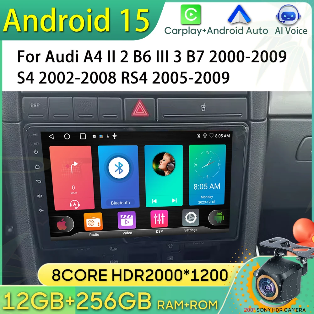 أندرويد 15 راديو السيارة لأودي A4 II 2 B6 III 3 B7 2000-2009 S4 2002-2008 RS4 2005-2009 نظام تحديد المواقع والملاحة أندرويد السيارات واي فاي No 2din #1