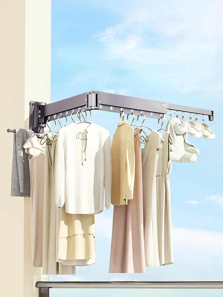 Folding clothes hanger invisible retractable wall mounted balcony indoor and outdoor windows clothes pole