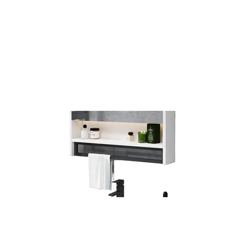 

With bathroom mirror, mirror, wall type, shelf, toilet, hanging