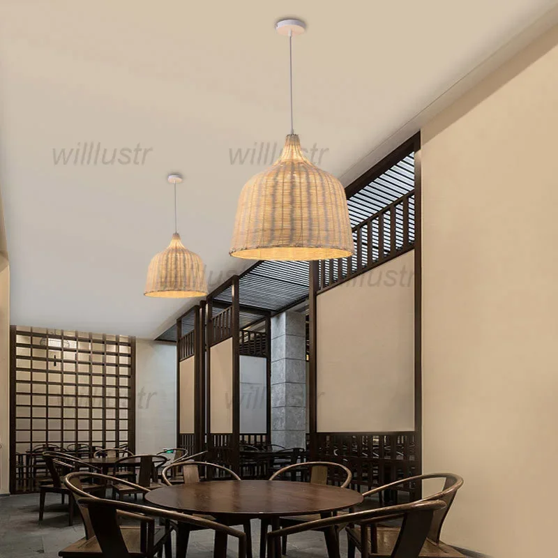 

Плетеная подвесная лампа из бамбука в пасторальном стиле, ручной работы, для отеля, кафе, гостевого дома, бара, спальни, в стиле дзен, потолочная люстра
