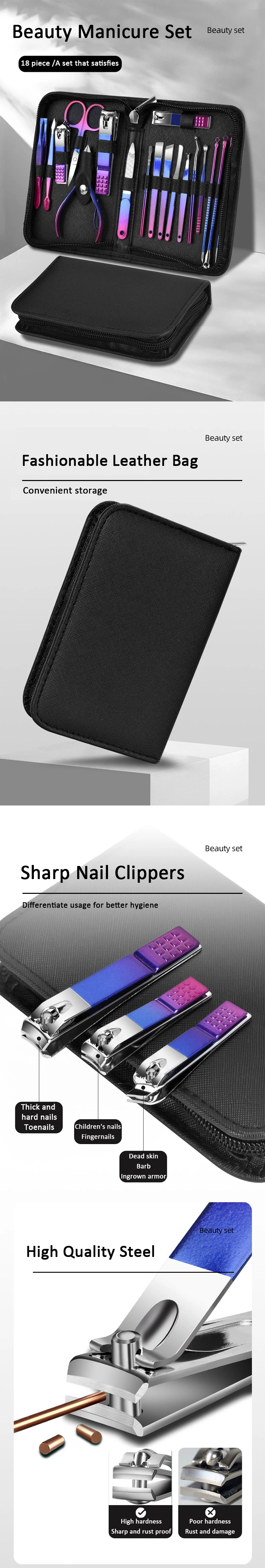 6-teiliges Set, professionelles Maniküre- und Pediküre-Set aus Edelstahl, Präzisions-Nagelpflege mit Reiseetui und Nagelknipser-Schere – Detail 1