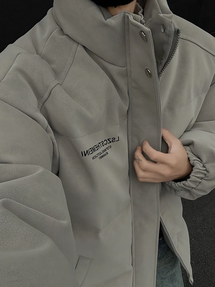 

American Retro Thiened PU Leather Cotton Jaet Men's Autumn Winter High Sensation Loose Casual Warm Cotton Coat