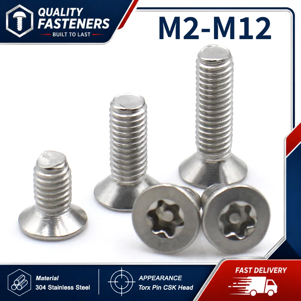 304 Stainless Steel Torx Six Lobe Security Screw Countersunk Flat Head with pin Machine Screws Bolt Anti Theft M2-M12