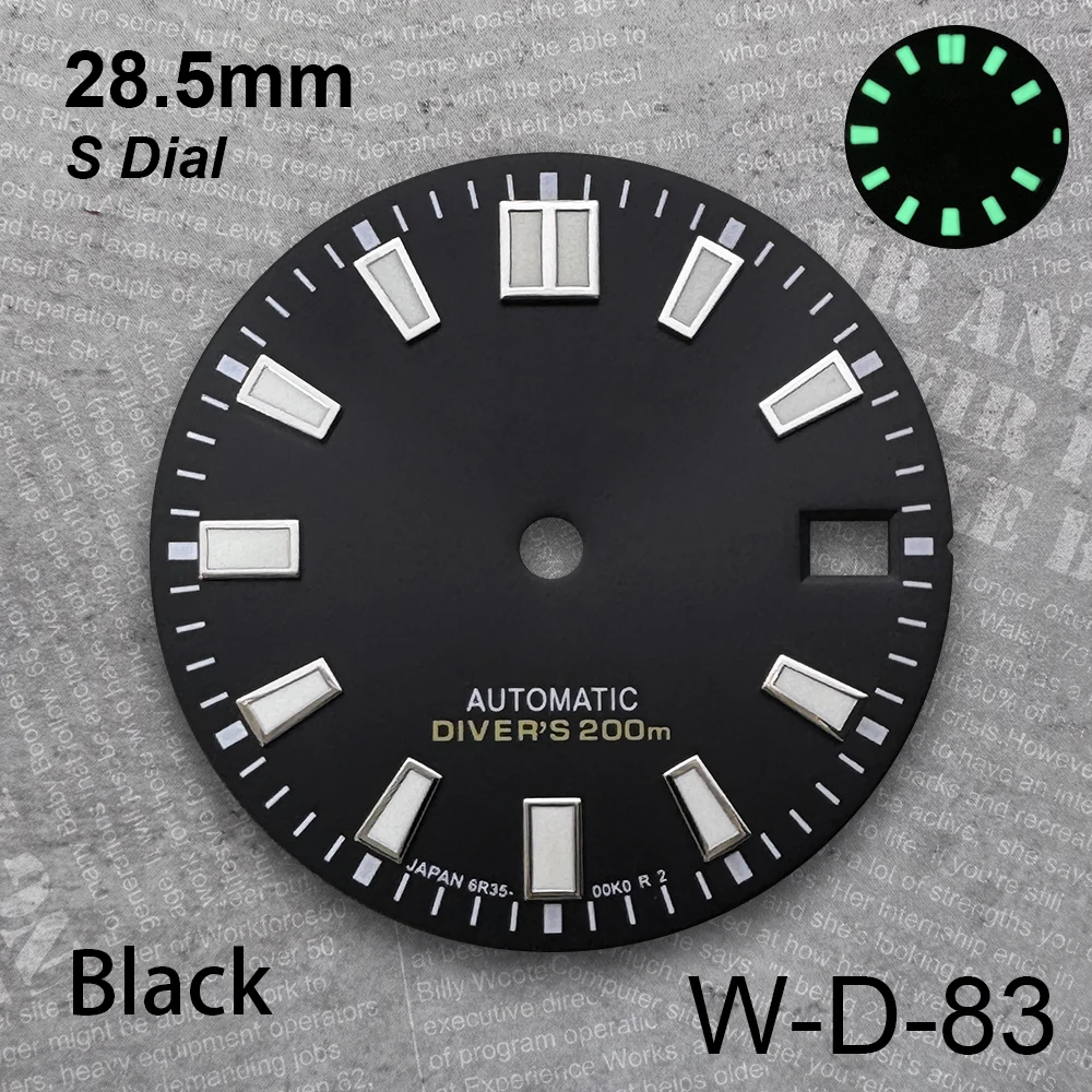 28.5 mm Sunburst S Logo Dial Suitable For NH35 Japan Movement Green Luminous High Quality Diving Watch Modification Accessories