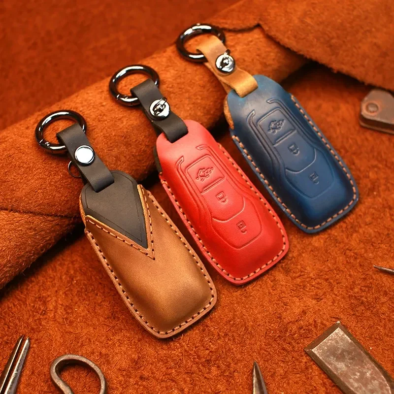 for Ford Mondeo 2023 2022 Car Key Case Purely Handmade High End Leather Protective Cover Sharp Edge L Cowhide Key Bag