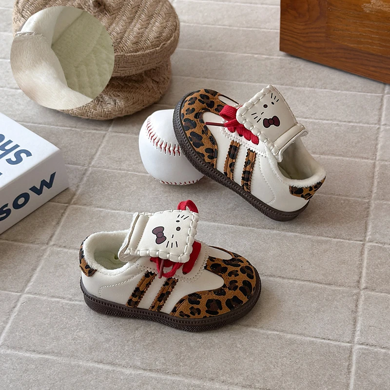 

Children's Sports Shoes 2025 Autumn Korean Style Fashion New Leopard Print PU Leather Outdoor Running Shoes for Girls Anti-slip