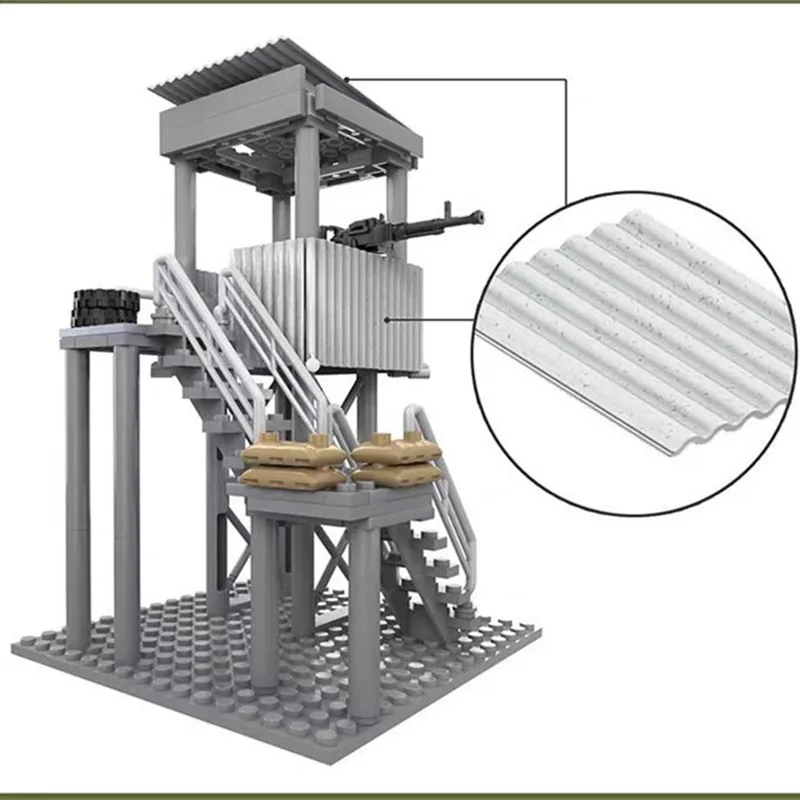 Militärische Basis Kriegsszene MOC Bausteine Ziegel Hoher Wächturm Architekturdesign Kompatibles Zubehör Spielzeug