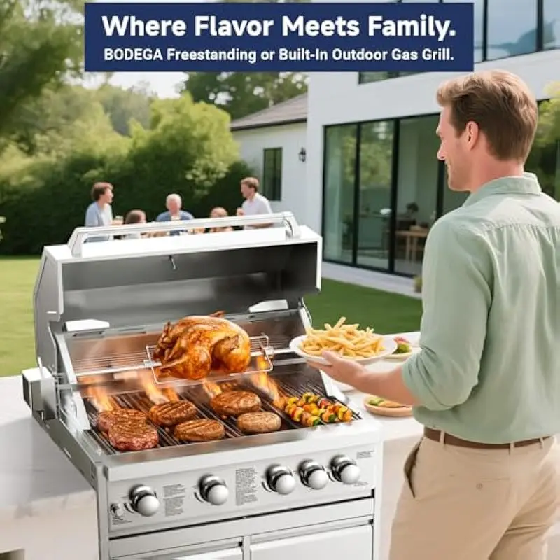 5 Burner Outdoor Propane Grill 30 Inch Stainless Steel Built In Island Head With Rear Infrared Burner 58000 BTU Total Output 988