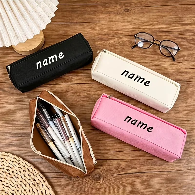 1Pcs Custom Personalized Name Pencil Case, Solid Color Pencil Case, High Aesthetic Value, Simple Stationery Bag, Portable Storage for Students, Small Gift, Durable Canvas Pencil Bag, Simple Solid Color, Large Capacity