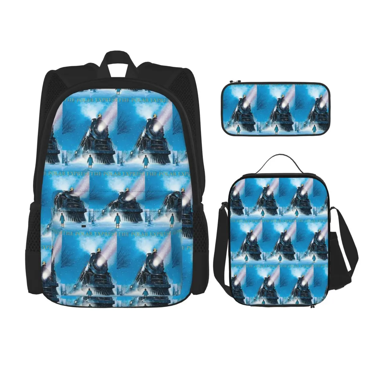 

The Polar Express Backpacks Boys Girls Bookbag School Bags Rucksack Lunch Bag Pen Bag Three-Piece Set