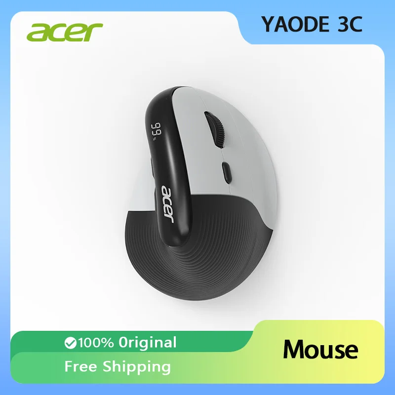 Acer Vertical Mouse Three Mode Wireless Mouse Bluetooth Rechargeable 4000DPI Silent Ergonomic  Office Laptop PC Accessories