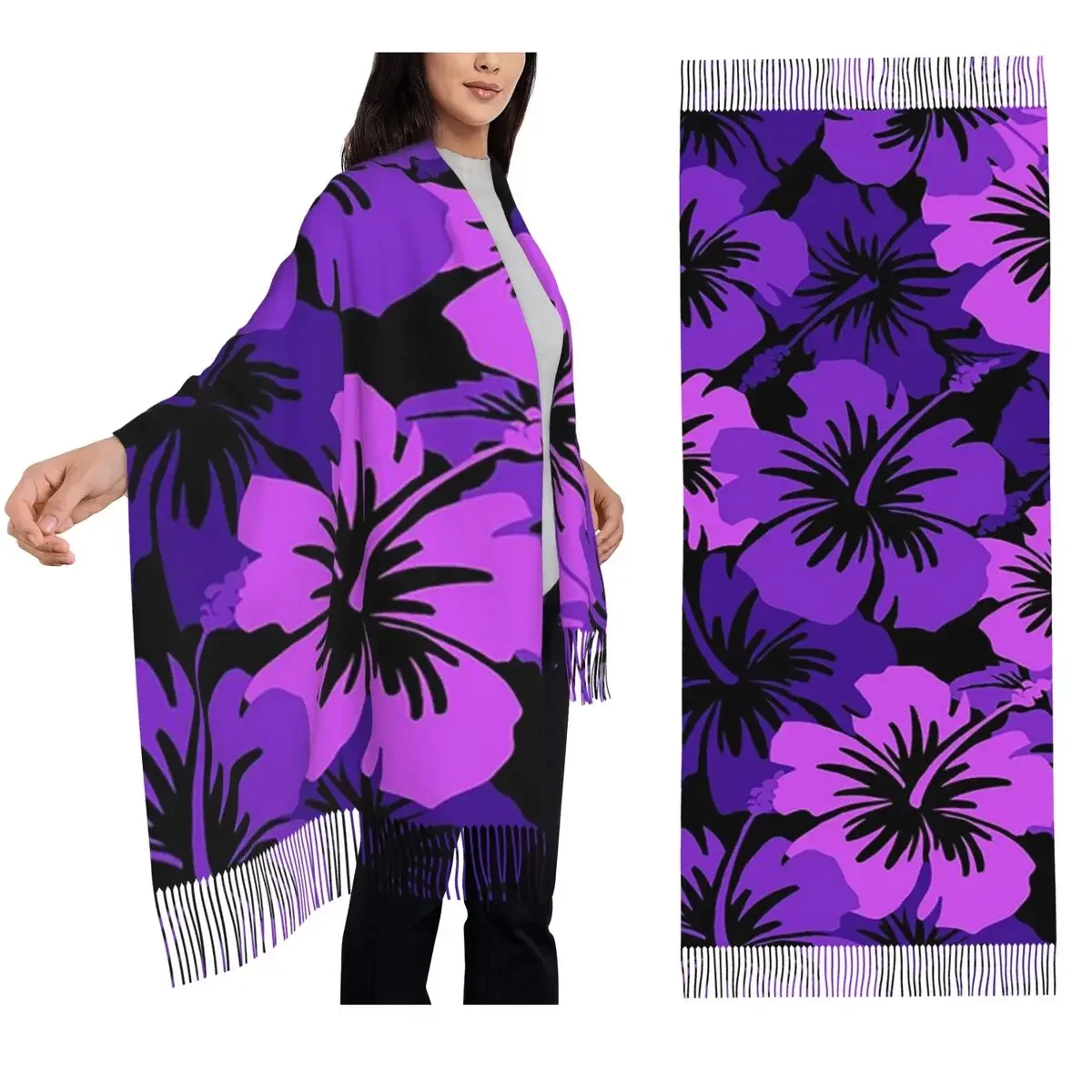 

Эпический гибискус, гавайский цветочный шарф Aloha, шарфы с кисточками, женские мягкие теплые шали и накидки, длинная осенне-зимняя шаль, накидка