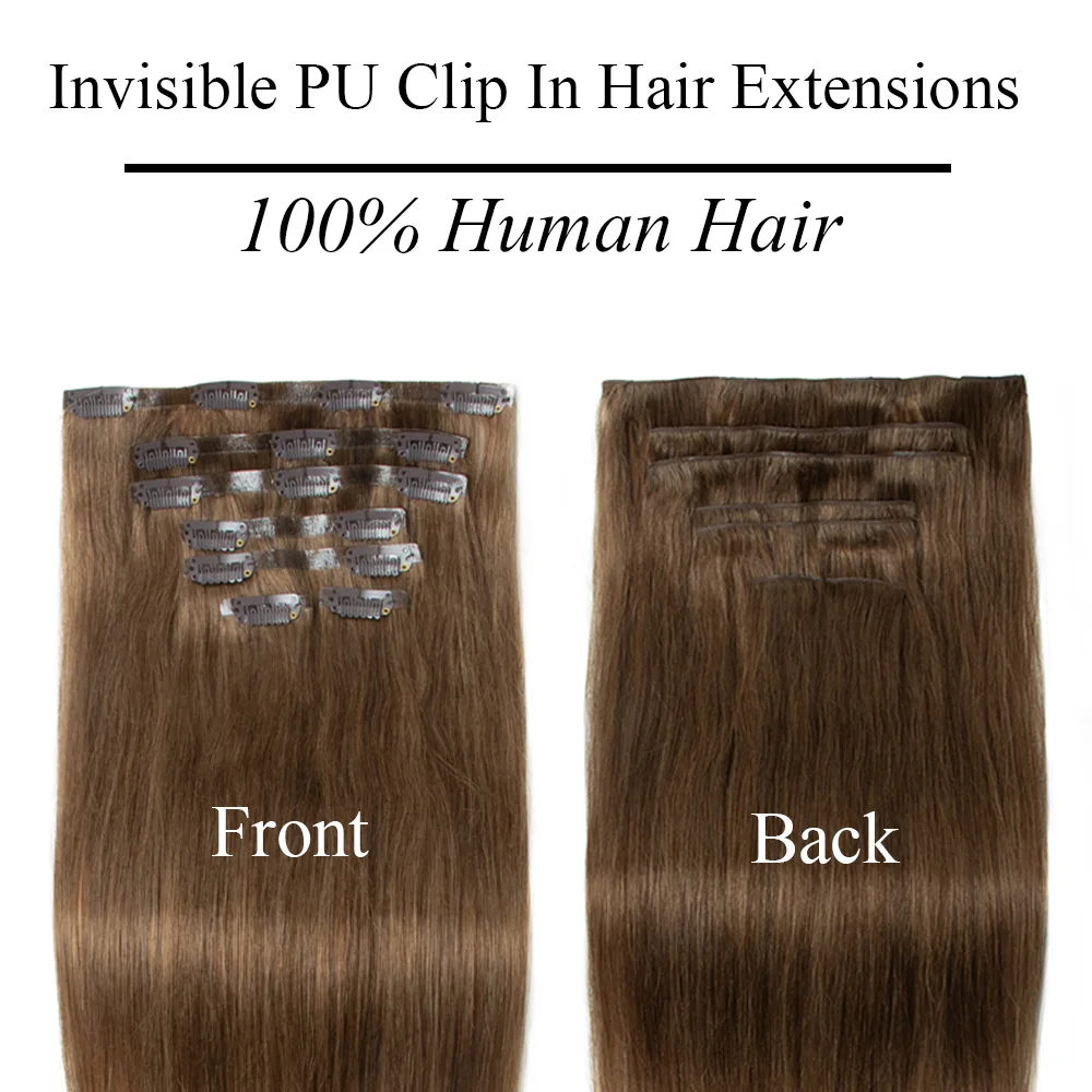 Invisible Clip Ins Hair Extensions Human Hair Black Blonde Brown Injected Seamless PU Weft Clip in Hair Extensions 7pcs/Set