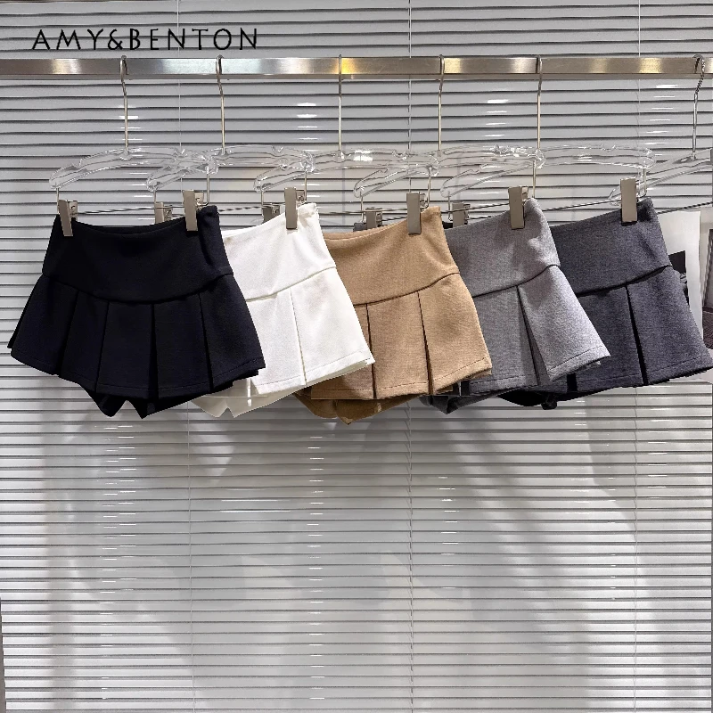 

2026 Summer Women's Clothing Sweet College Style Solid Color Simple Design Sweet Cool Hot Girl Versatile Pleated Skirts Ladies