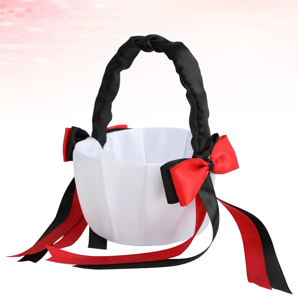 

Flower Basket with Bow for Girl Baskert Wedding Small Handle Baskets Picnic Prop