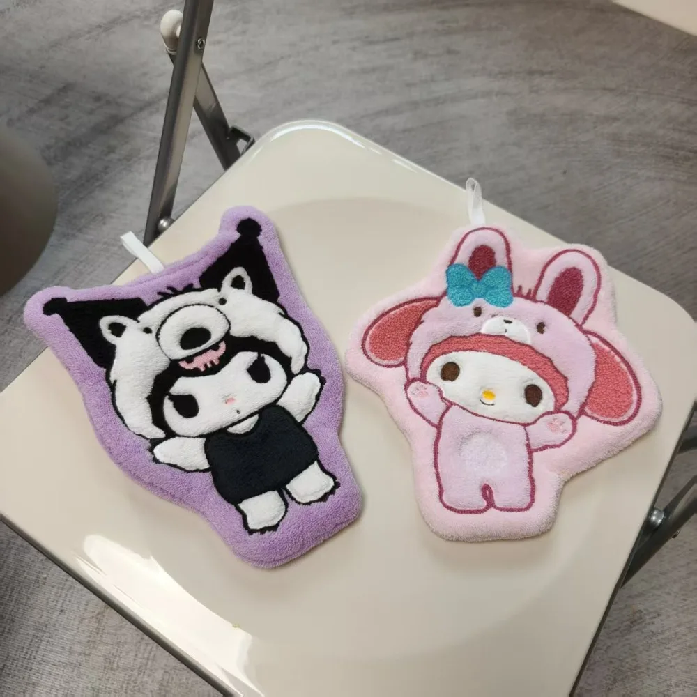 Sanrio Kuromi My Melody Hand Towel, Soft Coral Velvet Skin-friendly,   Thick, Double-Layer, Absorbent, Cute Home Decoration