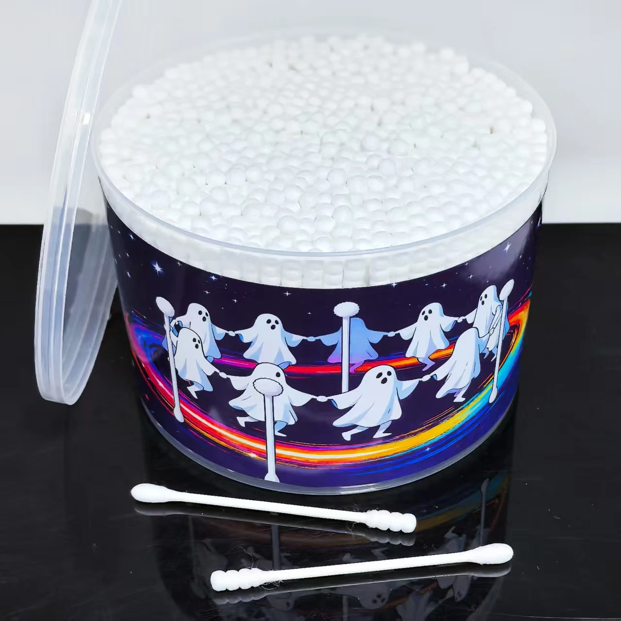 500개 유령 요소 창의적인 면봉 통 이중 헤드 성인용 면봉 할로윈 선물 면봉